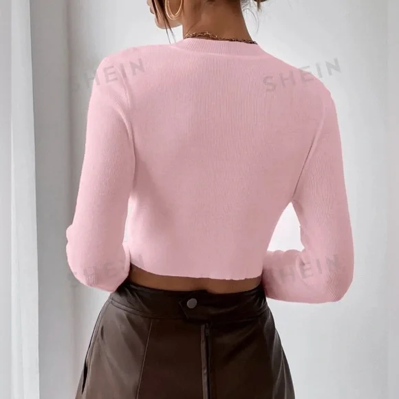 SHEIN RIBBED KNIT CROP SWEATER SUZE MEDIUM IN PINK - Picture 2 of 5